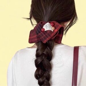 Wide Cotton Fabric Scrunchie | Bow Hair Tie | Vintage Plaid Style